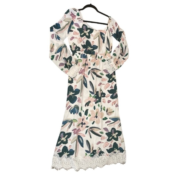 Stone Cold Fox Silk floral Off One Shoulder Maxi Dress with Lace detailing Rare - Picture 12 of 16